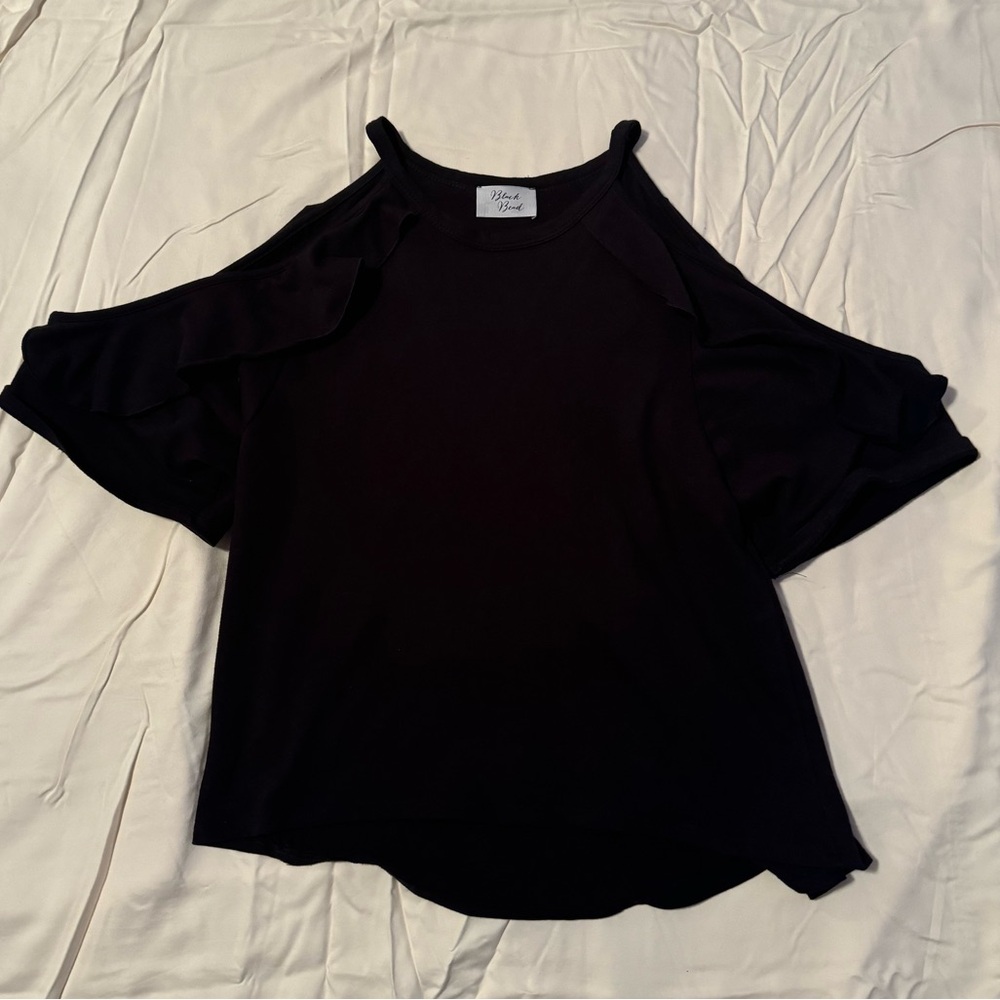 Black Ruffle Cold Shoulder Tee